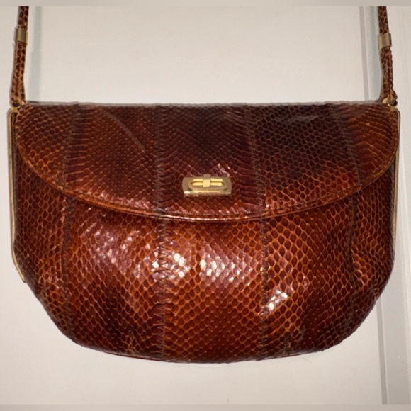 ALNI Handbags - ALNI Spanish Artisan Python Shoulder Bag - Rare Gold Metal Frame Detail